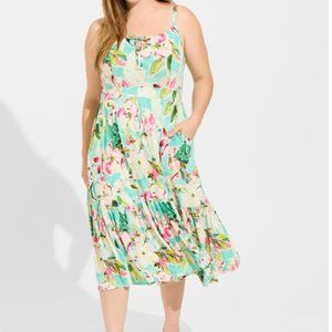 Torrid Midi Supersoft Tiered Tie Front Dress Vacay Blue 0